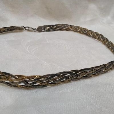 Very Substantial Italian 2 Tone 6 (Gold, Silver) Braid Herringbone 17" 925 Necklace