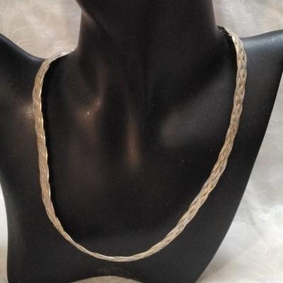 Very Substantial Italian 2 Tone 6 (Gold, Silver) Braid Herringbone 17" 925 Necklace