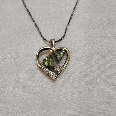 Vintage Peridot And Diamond 17" Gold Vermeil  Necklace