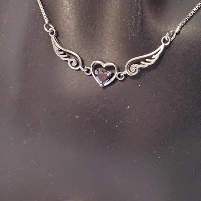 Unique Amethyst Heart With Wings 17" 925 Necklace