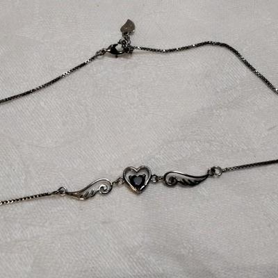 Unique Amethyst Heart With Wings 17" 925 Necklace