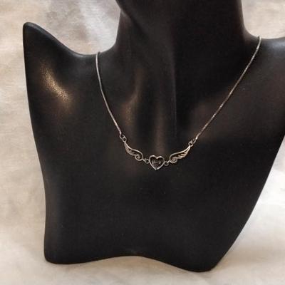 Unique Amethyst Heart With Wings 17" 925 Necklace