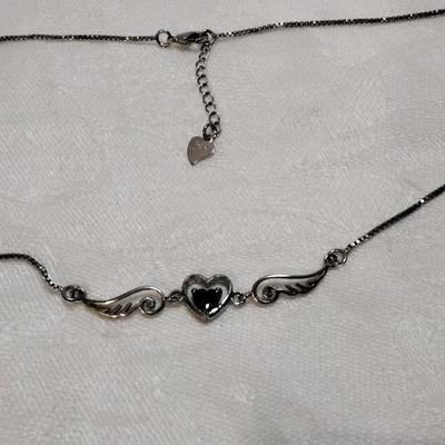 Unique Amethyst Heart With Wings 17" 925 Necklace