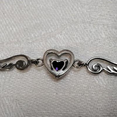 Unique Amethyst Heart With Wings 17" 925 Necklace