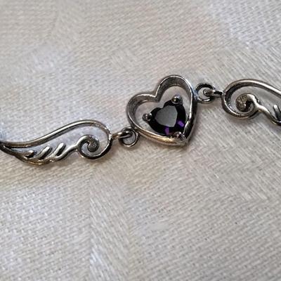 Unique Amethyst Heart With Wings 17" 925 Necklace