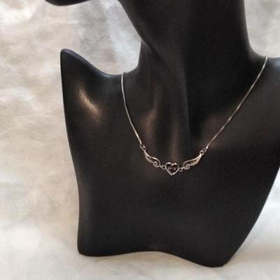Unique Amethyst Heart With Wings 17" 925 Necklace