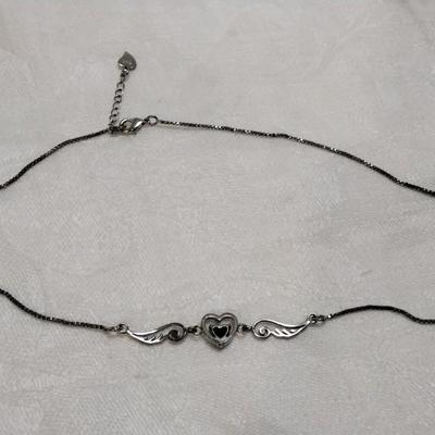 Unique Amethyst Heart With Wings 17" 925 Necklace