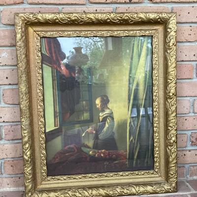 Framed vintage print of Girl Reading a Letter at an Open Window by Vermeer