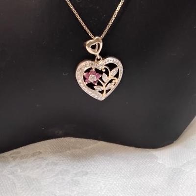 Vintage Ross Simons Diamond and Ruby Heart 18" Gold Vermeil Necklace