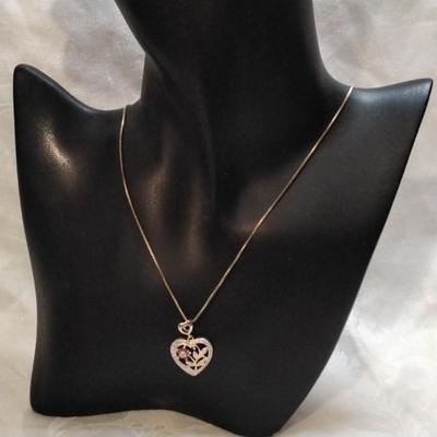 Vintage Ross Simons Diamond and Ruby Heart 18" Gold Vermeil Necklace