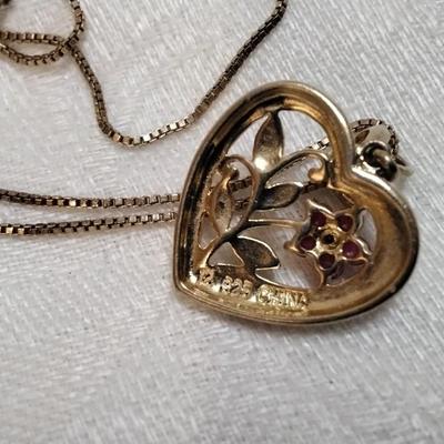 Vintage Ross Simons Diamond and Ruby Heart 18" Gold Vermeil Necklace