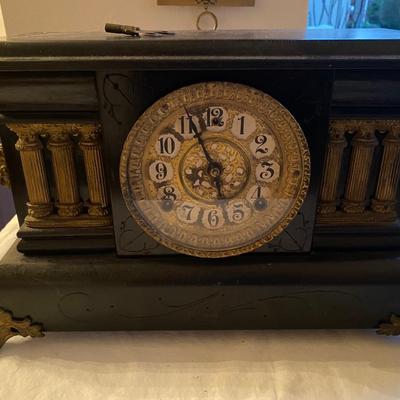 Antique Ebony mantle clock  SEE DETAILS