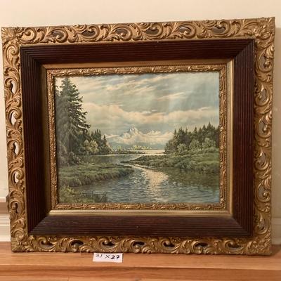 Beautiful antique ornate multilayered frame - framed river view landscape print by Frederick Ogden