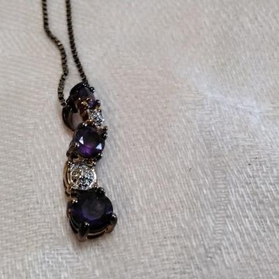 Vintage Ross Simons Diamond And Amethyst 18" Gold Vermeil Necklace