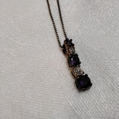 Vintage Ross Simons Diamond And Amethyst 18" Gold Vermeil Necklace