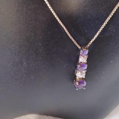 Vintage Ross Simons Diamond And Amethyst 18" Gold Vermeil Necklace