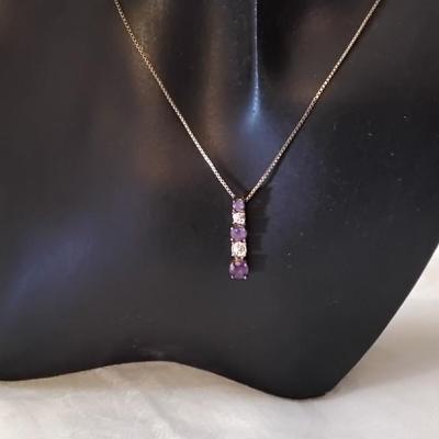 Vintage Ross Simons Diamond And Amethyst 18" Gold Vermeil Necklace
