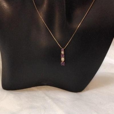 Vintage Ross Simons Diamond And Amethyst 18" Gold Vermeil Necklace