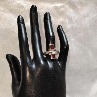Vintage Garnet and Black Spinels Gold Vermeil Ring Size 9