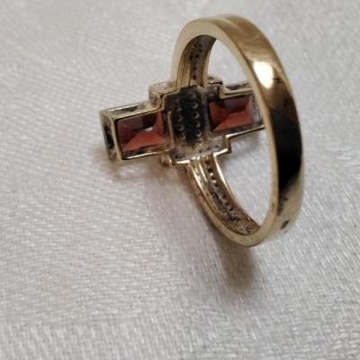 Vintage Garnet and Black Spinels Gold Vermeil Ring Size 9