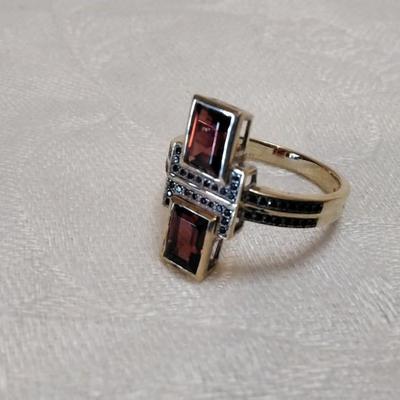 Vintage Garnet and Black Spinels Gold Vermeil Ring Size 9
