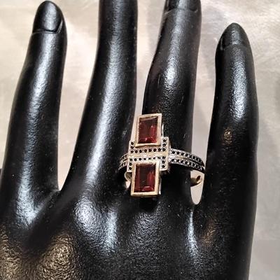 Vintage Garnet and Black Spinels Gold Vermeil Ring Size 9