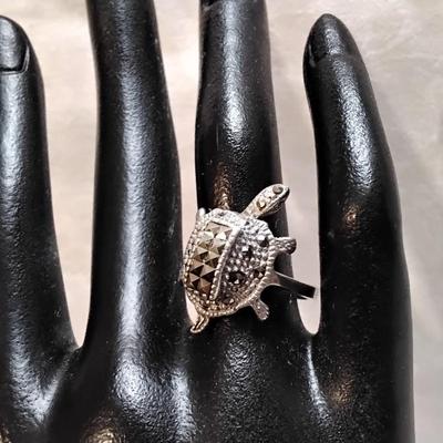 Most Fun Ring Ever! Marcasite 925 Turtle With Moving Head Size 7