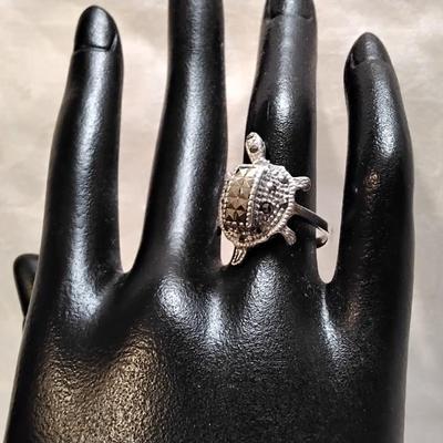 Most Fun Ring Ever! Marcasite 925 Turtle With Moving Head Size 7