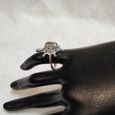 Most Fun Ring Ever! Marcasite 925 Turtle With Moving Head Size 7