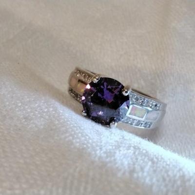 WOW! Amethyst, Opals and Diamonds 925 Ring Size 8