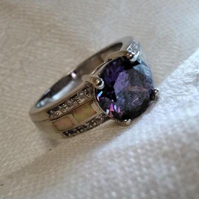 WOW! Amethyst, Opals and Diamonds 925 Ring Size 8