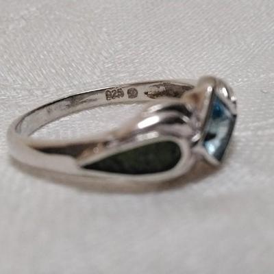 Navajo Rare Green Turquoise and Aquamarine 925 Ring Size 10