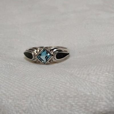 Navajo Rare Green Turquoise and Aquamarine 925 Ring Size 10