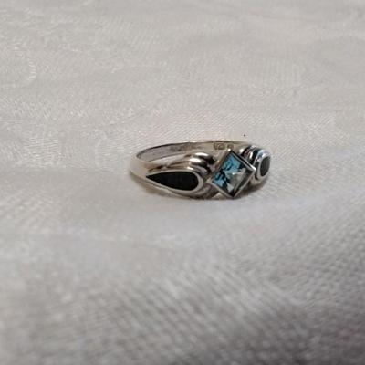 Navajo Rare Green Turquoise and Aquamarine 925 Ring Size 10