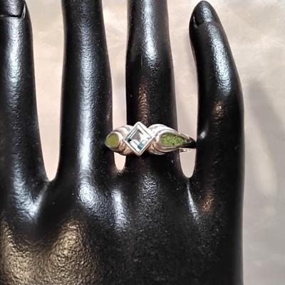 Navajo Rare Green Turquoise and Aquamarine 925 Ring Size 10