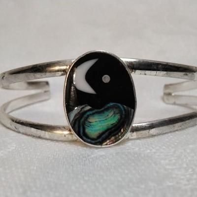 Unique Onyx/Mother of Pearl/Abalone Alpaca Silver Bracelet