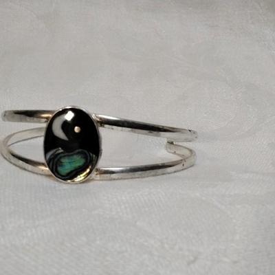 Unique Onyx/Mother of Pearl/Abalone Alpaca Silver Bracelet