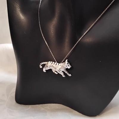 Ruby Eye Tiger Adorned By Diamond Collar 925 18" Necklace