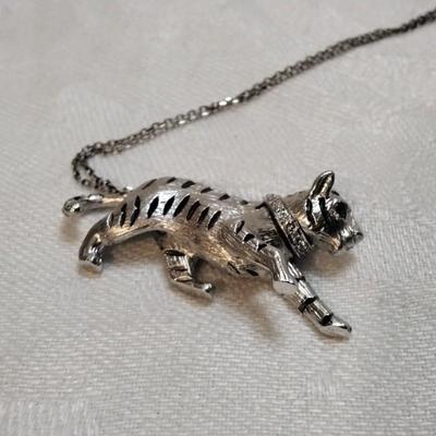 Ruby Eye Tiger Adorned By Diamond Collar 925 18" Necklace