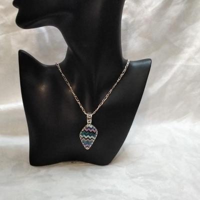 Signed Zuni Indian (Lavender Turquoise, Malachite, Green Turquoise, Lapis Lazuli and Onyx) 24" 925 Necklace