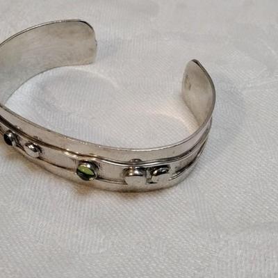 Navajo Made Amethyst And Peridot 925 Bracelet