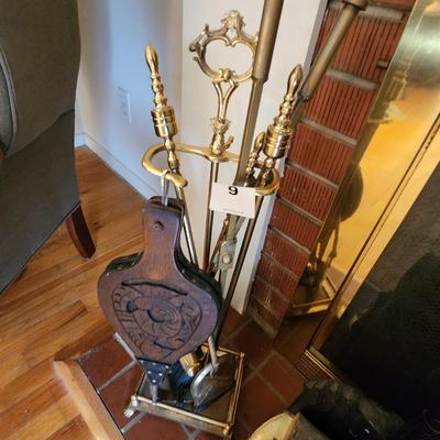 Brass Fireplace Tools &Log Holder