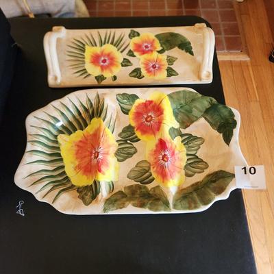 2 Ambiance Royal Palm Floral Serving pieces