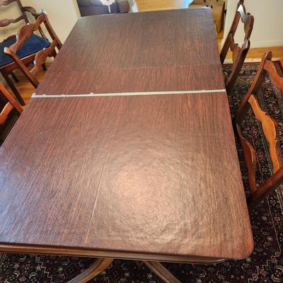 Double Pedestal Dining Room Table w 6 Chairs