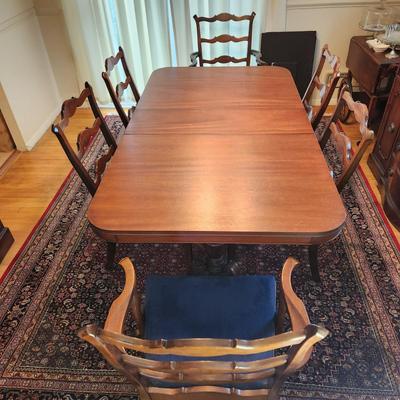 Double Pedestal Dining Room Table w 6 Chairs