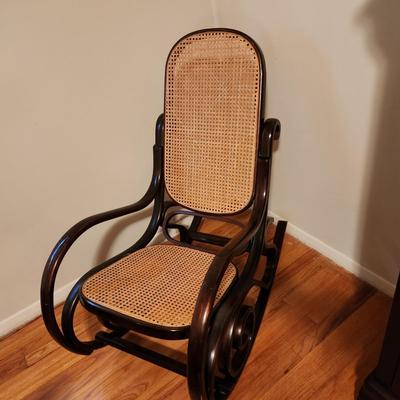 Mid Century Modern Bohemian Cane Seat Bentwood Gliding Nursery Rocking Chair