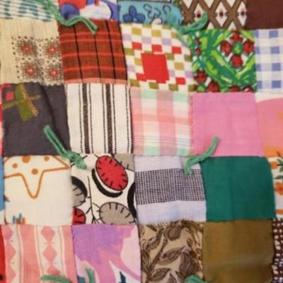 Vintage Tied handmade postage stamp quilt