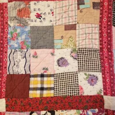 Vintage handmade 16 patch block scrappy quilt