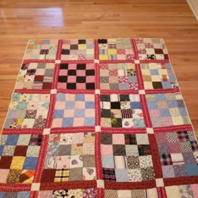 Vintage handmade 16 patch block scrappy quilt