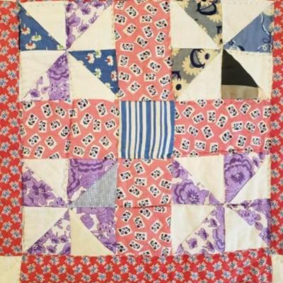 Vintage handmade quilt. 12" Block pinwheel block pattern